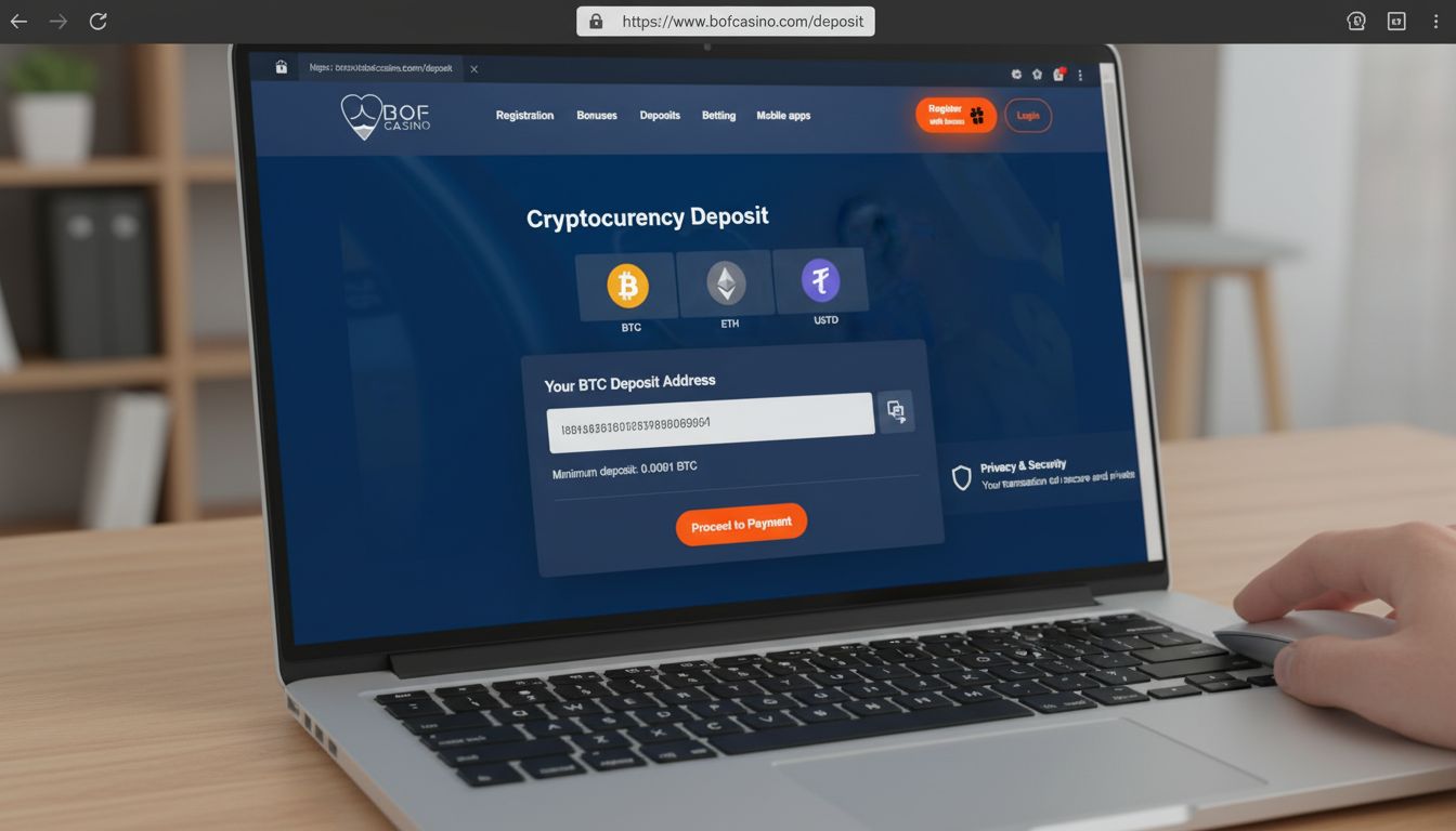 A user depositing crypto at Bof Casino with secure wallet and privacy features.