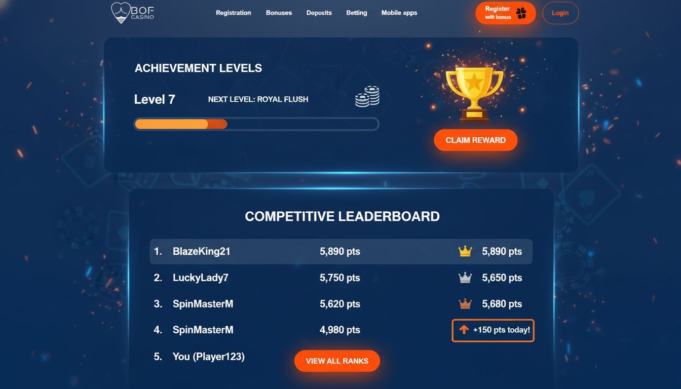 Achievement bar, trophy, leaderboard, competitive elements