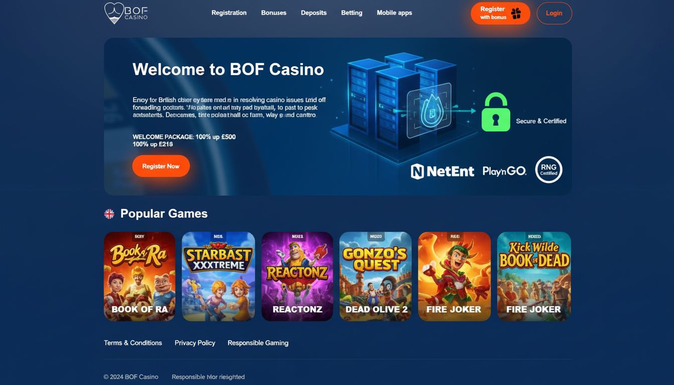 Game provider logos, certified RNG seal, servers, firewall protection
